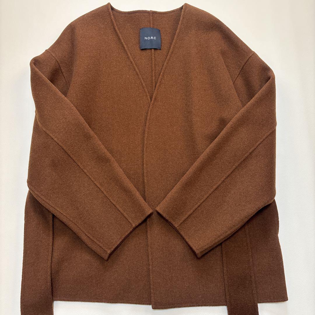 極美品✨N.O.R.C ノーク リバーコート ノーカラー ベルト付 ブラウン M