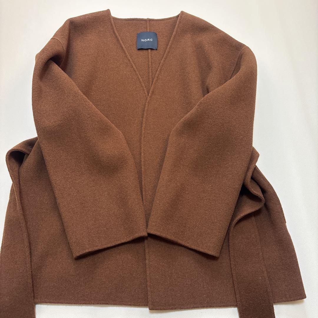 極美品✨N.O.R.C ノーク リバーコート ノーカラー ベルト付 ブラウン M