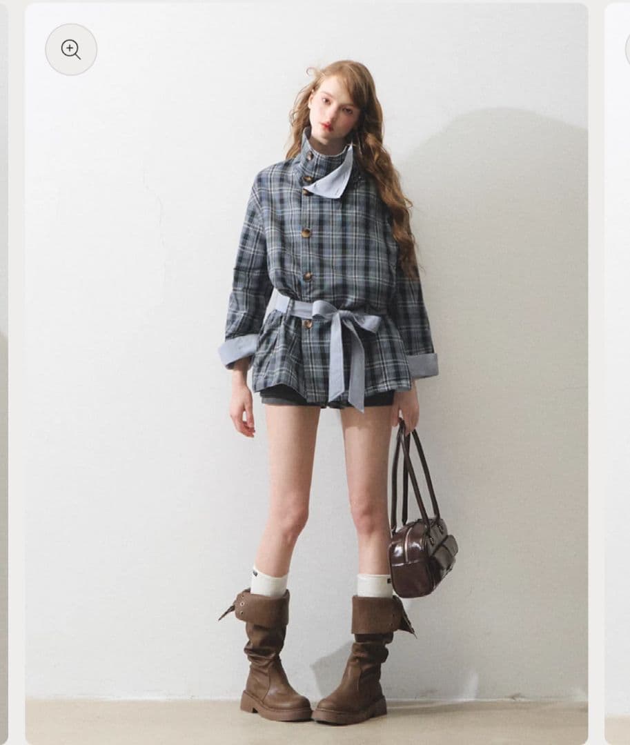 Ria リバーシブルブルーコート アウター チェック 韓国系