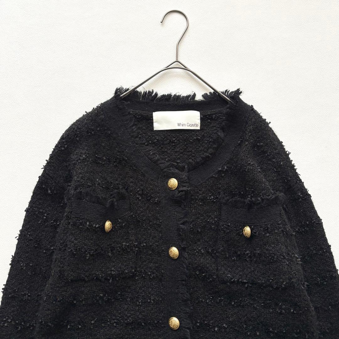 02311 Whim Gazette ツイード　ノーカラージャケット　金ボタン