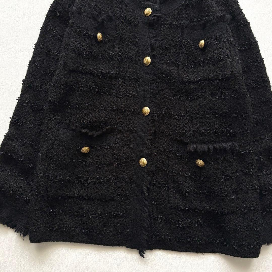 02311 Whim Gazette ツイード　ノーカラージャケット　金ボタン