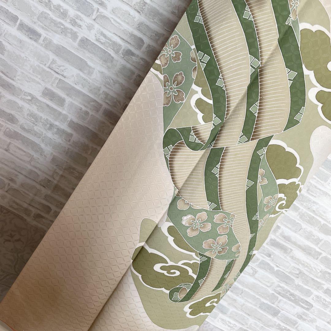 訪問着　フルセット　熨斗　そよ風　手刺繍　地紋　七宝　着物　I8