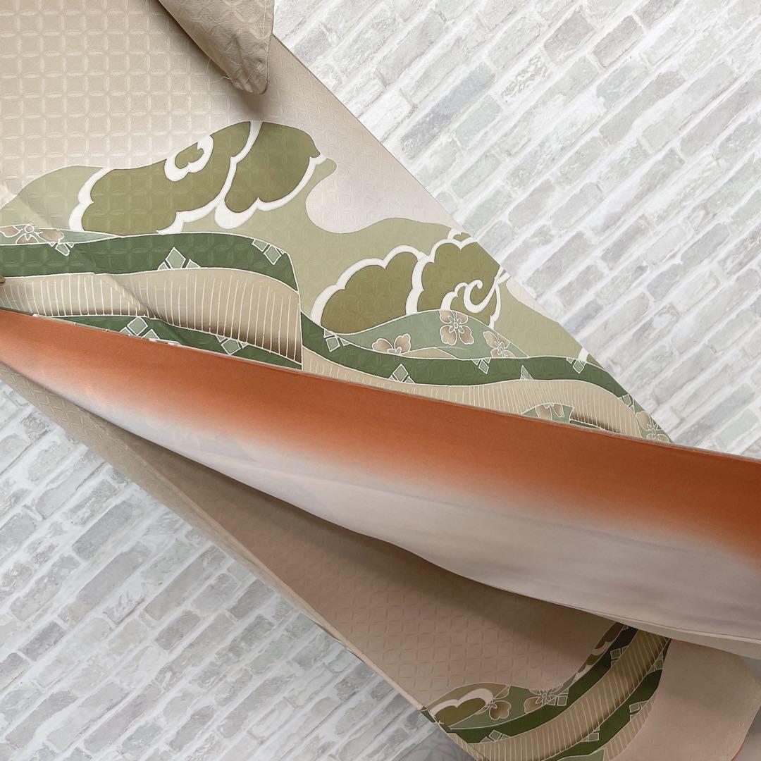 訪問着　フルセット　熨斗　そよ風　手刺繍　地紋　七宝　着物　I8