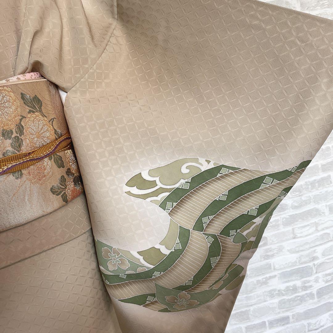 訪問着　フルセット　熨斗　そよ風　手刺繍　地紋　七宝　着物　I8