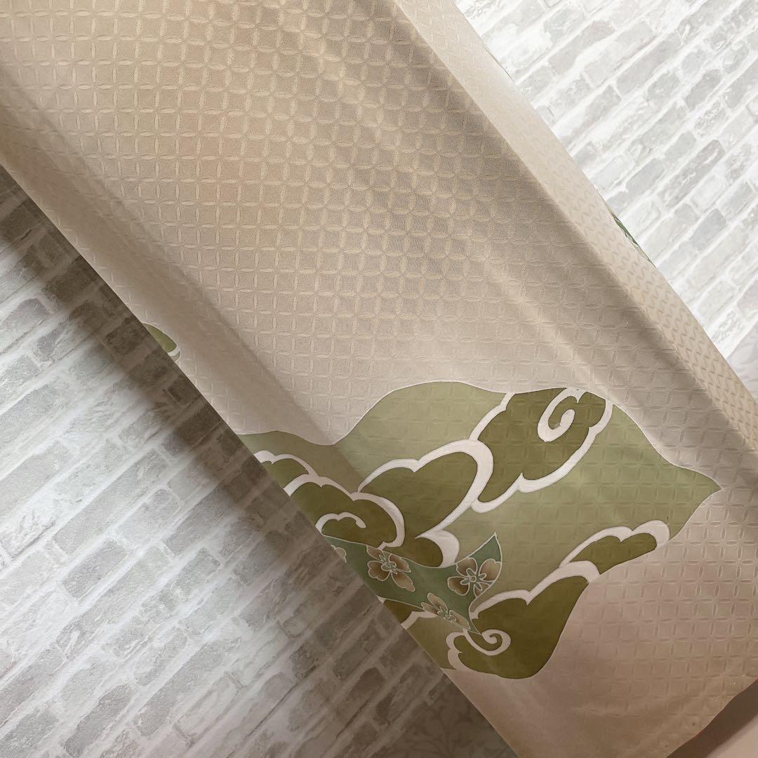 訪問着　フルセット　熨斗　そよ風　手刺繍　地紋　七宝　着物　I8