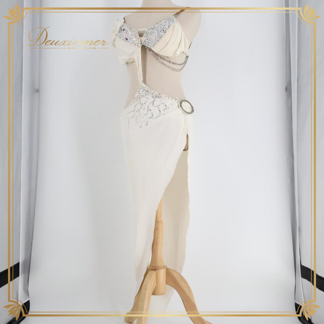 【社交ダンス衣装】ホワイト ラテン ドレス ワンピース 白 無地 上品 綺麗