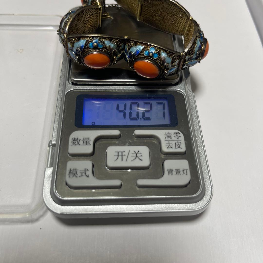 銀線細工 珊瑚SILVER ストーン ブレスレット