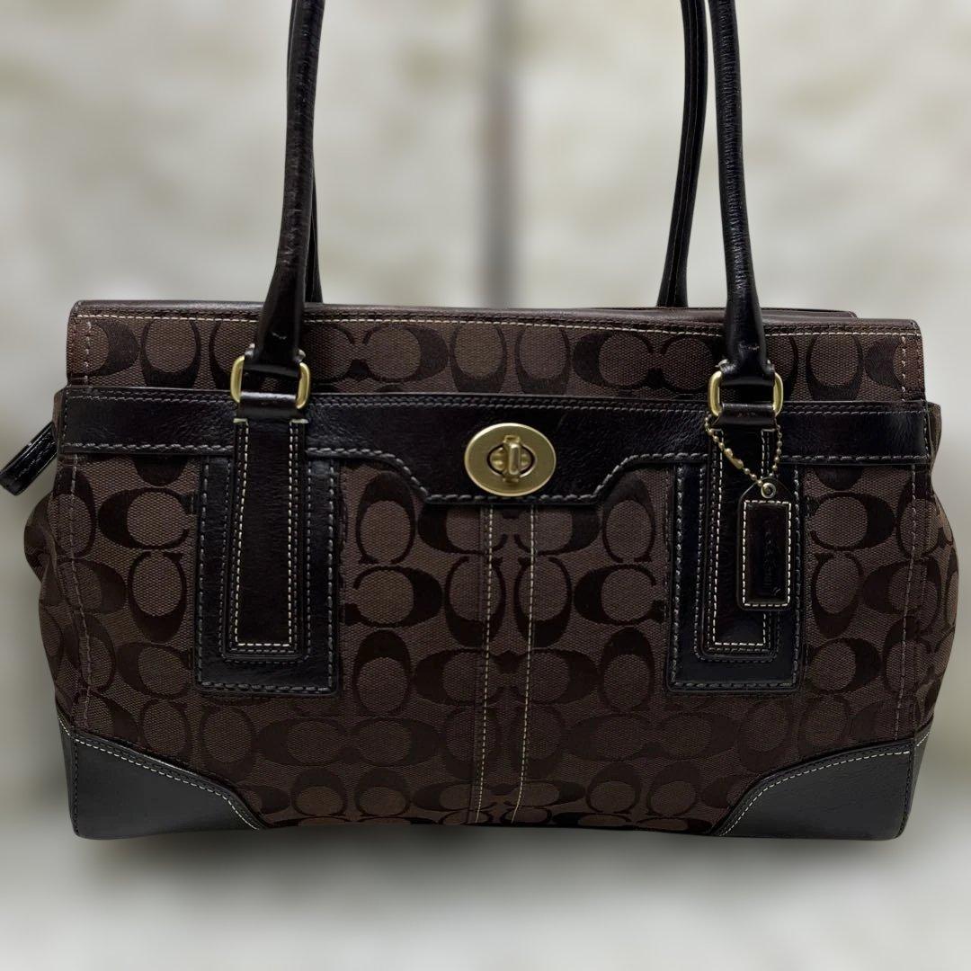 美品COACH トートバッグ 黒 肩掛け キャンバス レザー 11063 コーチ