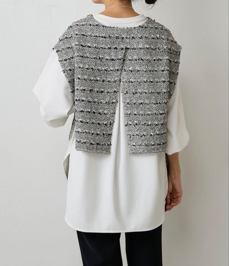 タグ付き新品　ビアズリー ツイードニットポンチョ　定価20,900