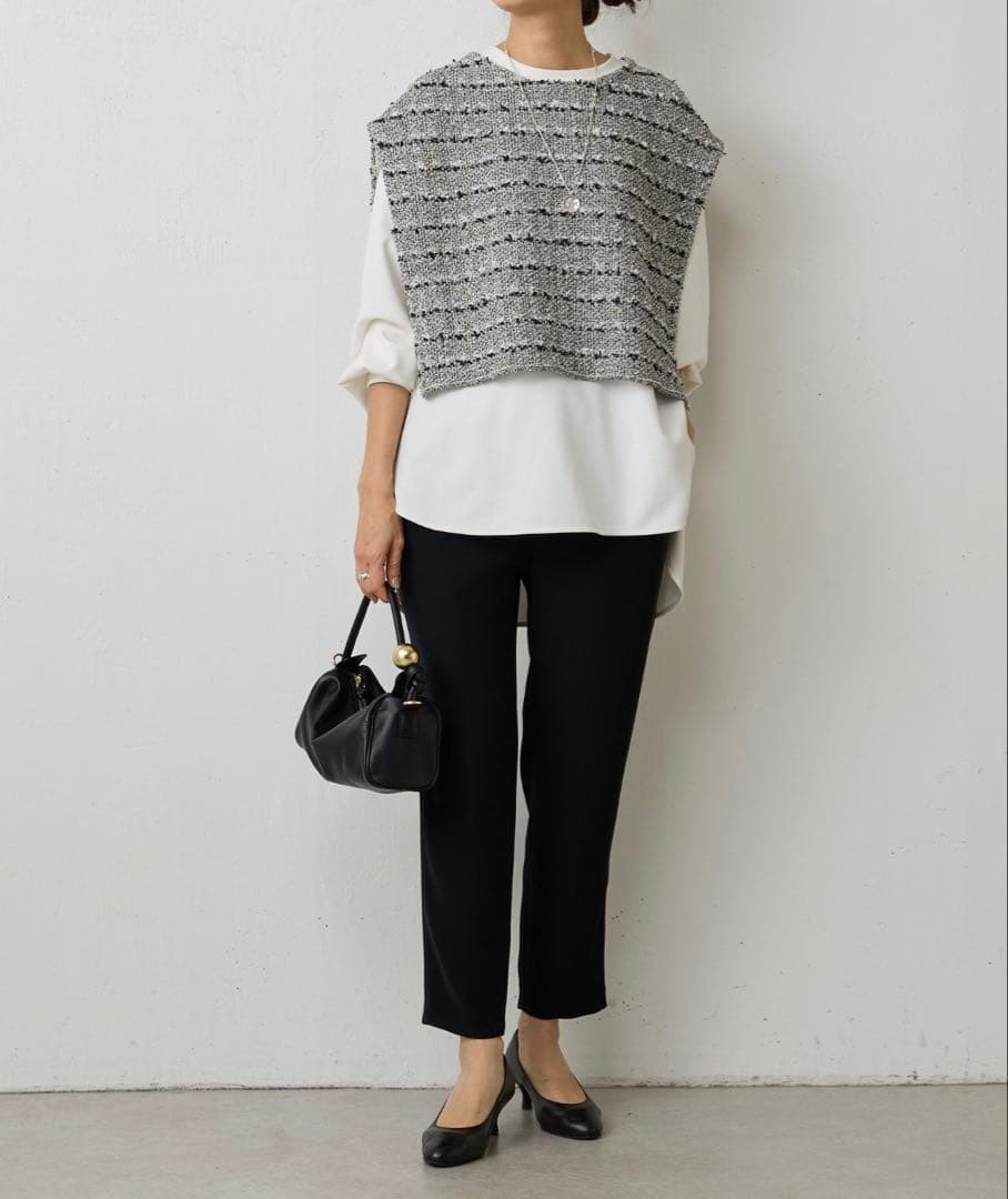 タグ付き新品　ビアズリー ツイードニットポンチョ　定価20,900