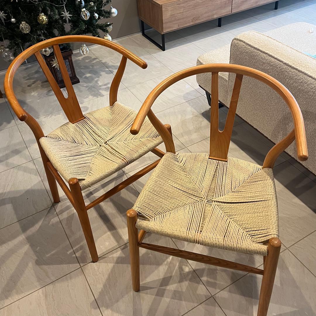 2脚セット Ｙチェア ソープ仕上げ オーク 座面高45 北欧 木製アームチェア