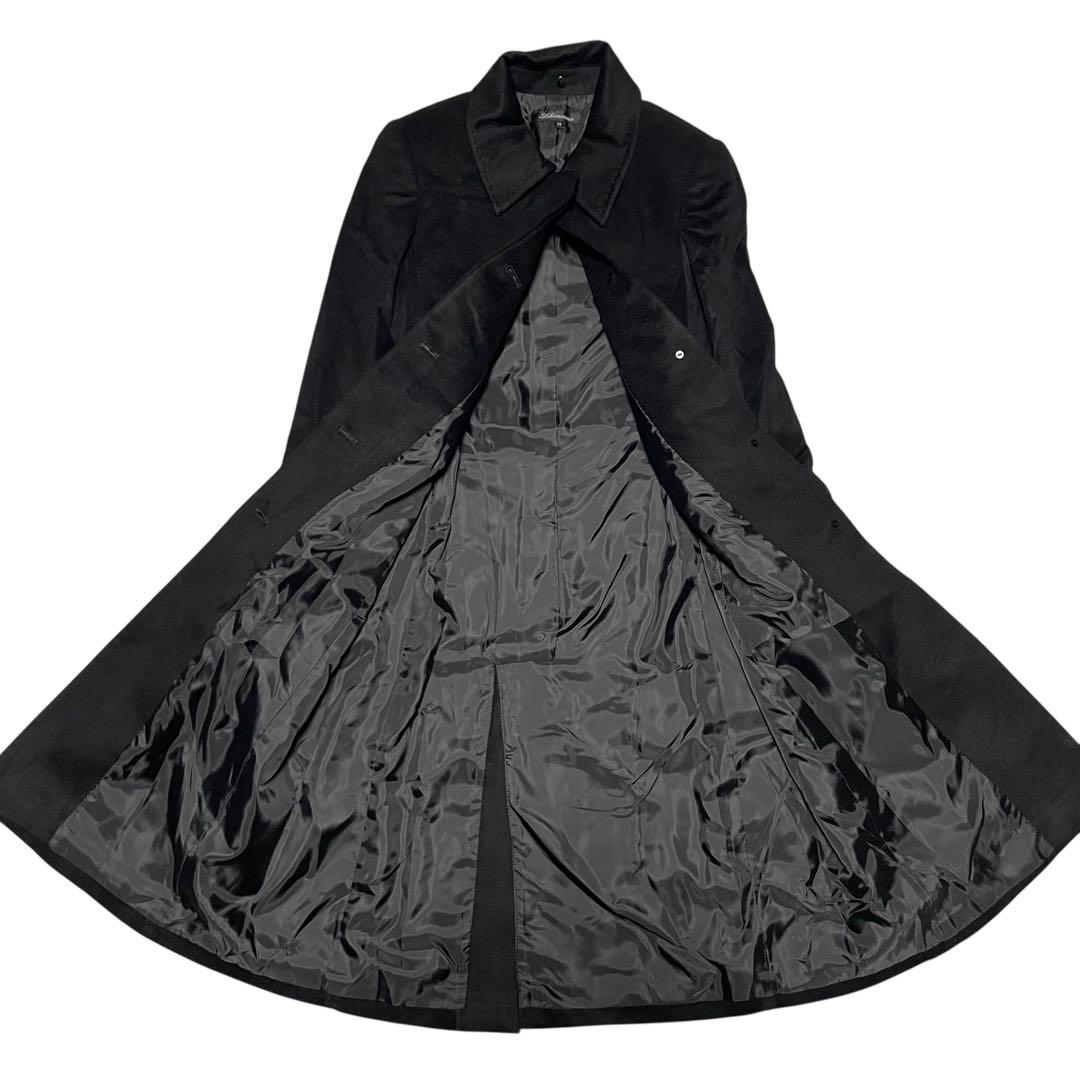 カシミヤ100%【SCHANVENU】マキシ丈比翼ロングコート ベルト 黒 M