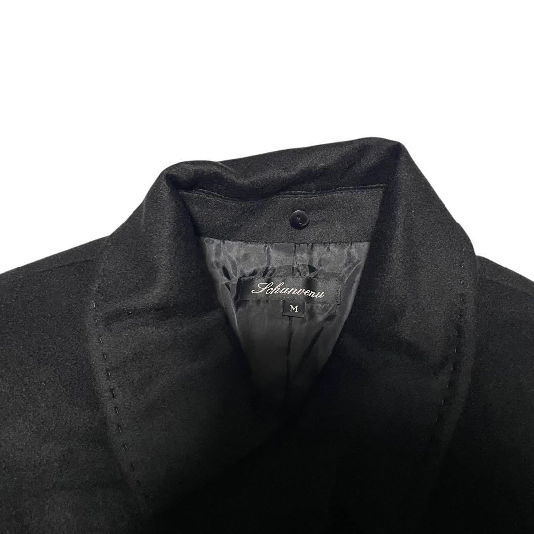 カシミヤ100%【SCHANVENU】マキシ丈比翼ロングコート ベルト 黒 M