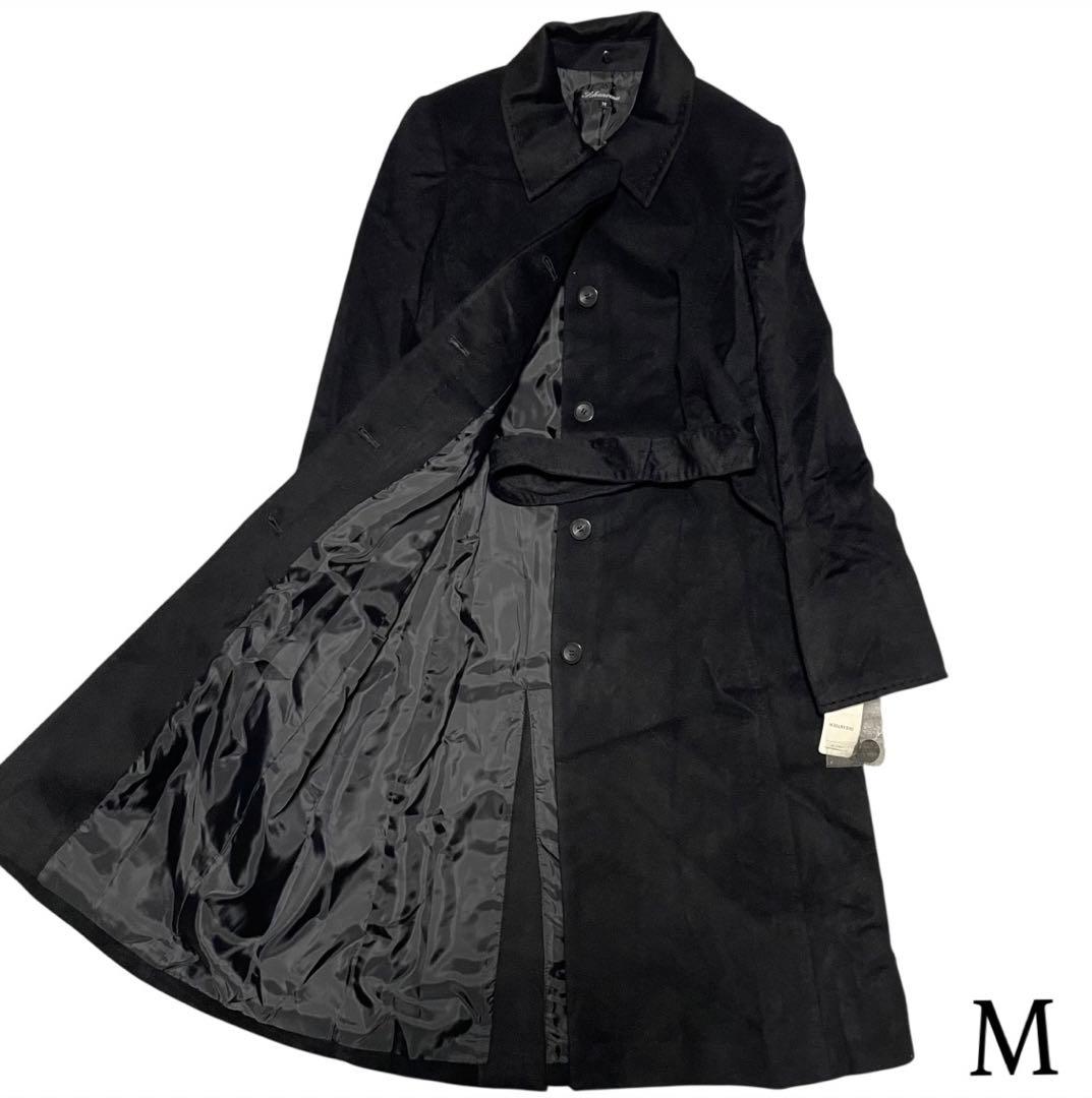 カシミヤ100%【SCHANVENU】マキシ丈比翼ロングコート ベルト 黒 M