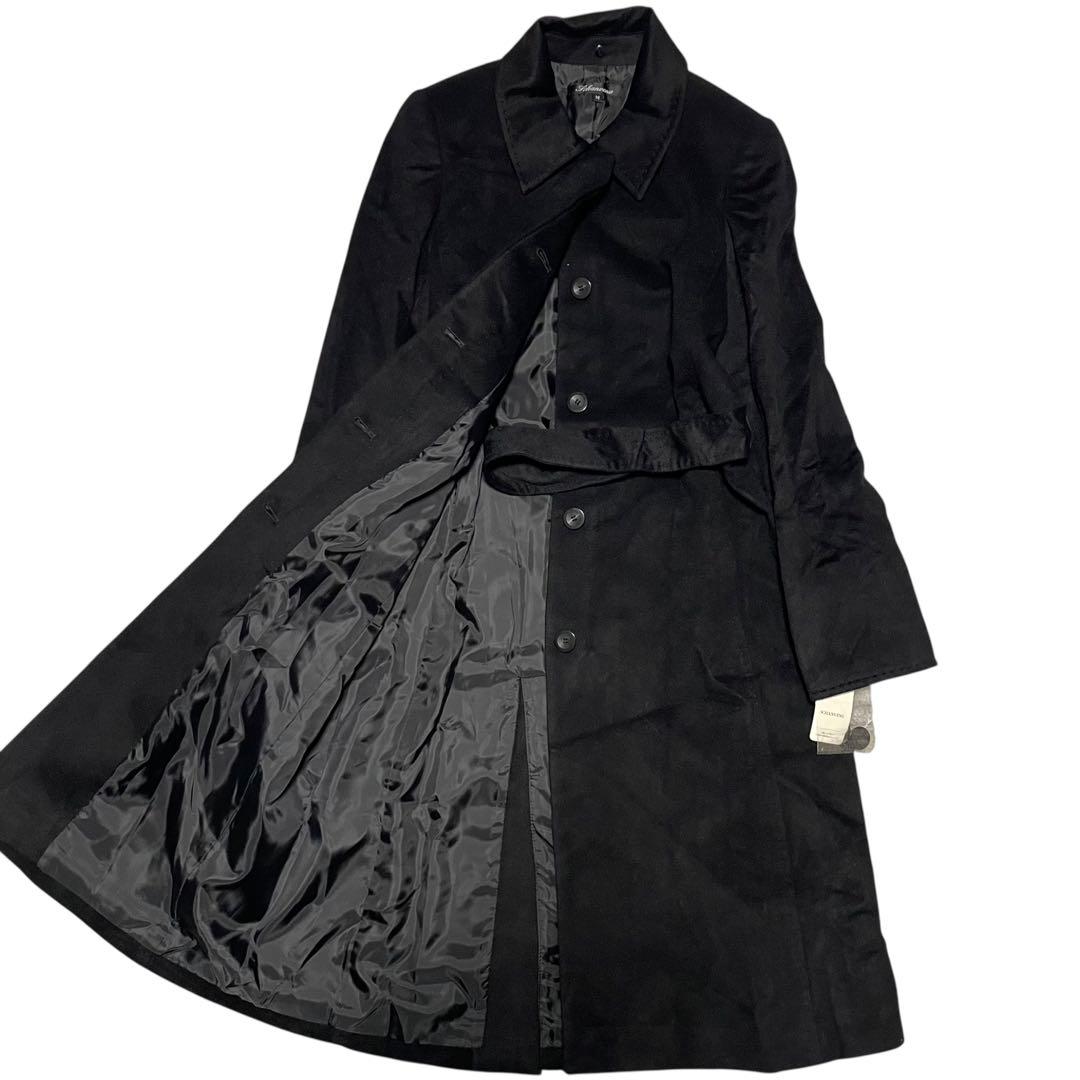 カシミヤ100%【SCHANVENU】マキシ丈比翼ロングコート ベルト 黒 M