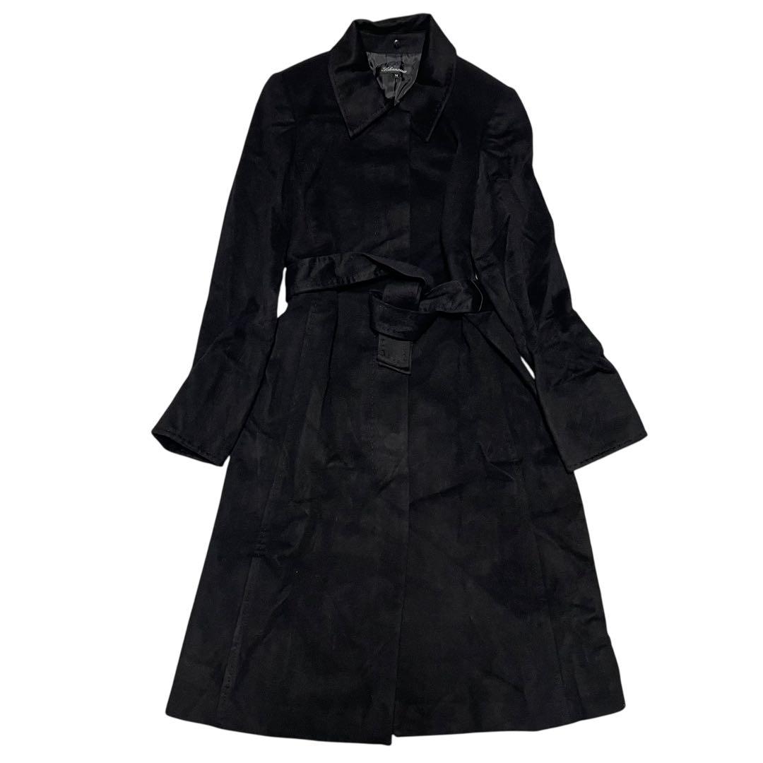 カシミヤ100%【SCHANVENU】マキシ丈比翼ロングコート ベルト 黒 M