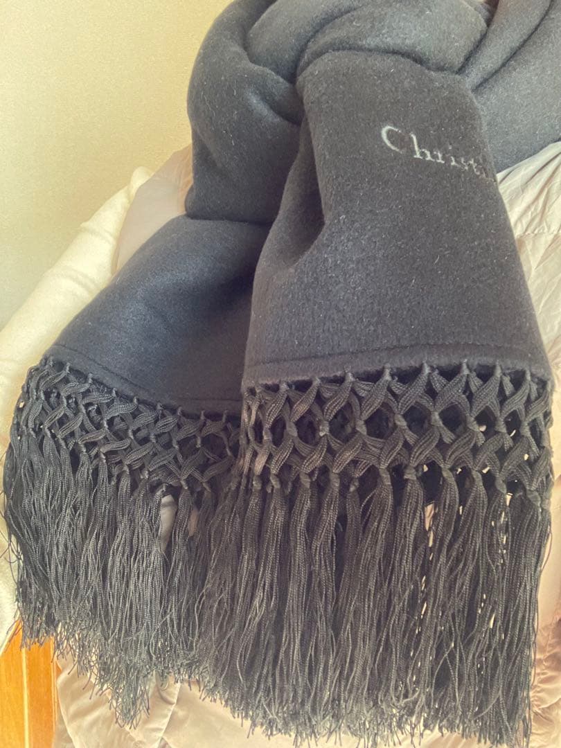 【クリスチャン・ディオール】 ショール　大きめ　カシミア　黒色