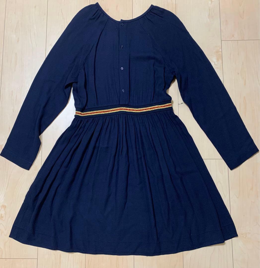 【ボンポワンBonpoint】濃紺ネイビー 長袖 ワンピース 12歳用150㎝