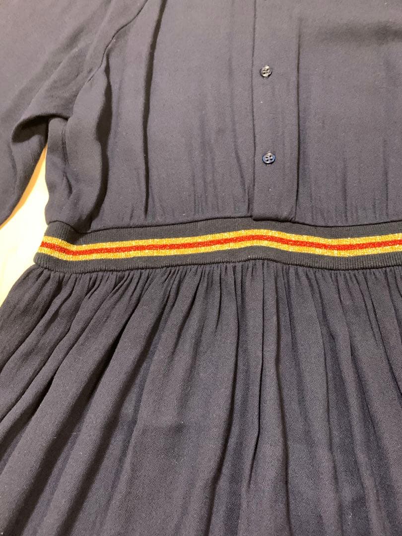 【ボンポワンBonpoint】濃紺ネイビー 長袖 ワンピース 12歳用150㎝