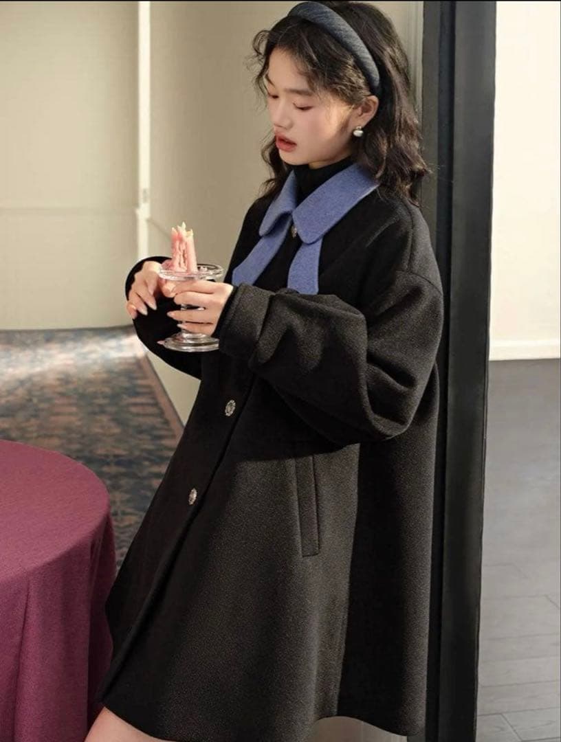 kuose バイカラー リボンカラーコート 正規品 ブラック