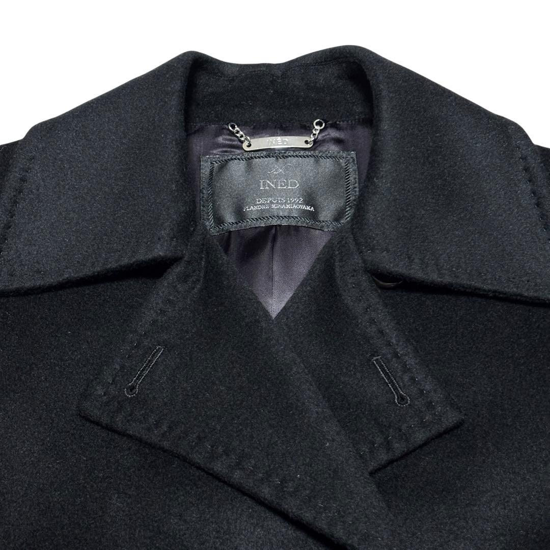 美品 INED イネド カシミヤ100% チェスターコート ブラック ベルト