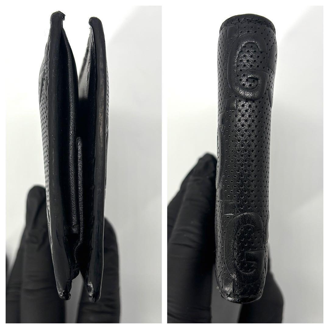 極美✨付属完備✨GUCCI 二つ折り財布 シマ柄 レザー PVC ブラック 現行