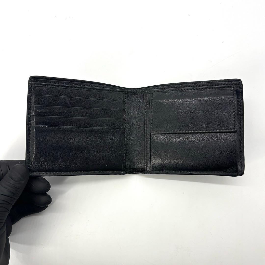 極美✨付属完備✨GUCCI 二つ折り財布 シマ柄 レザー PVC ブラック 現行