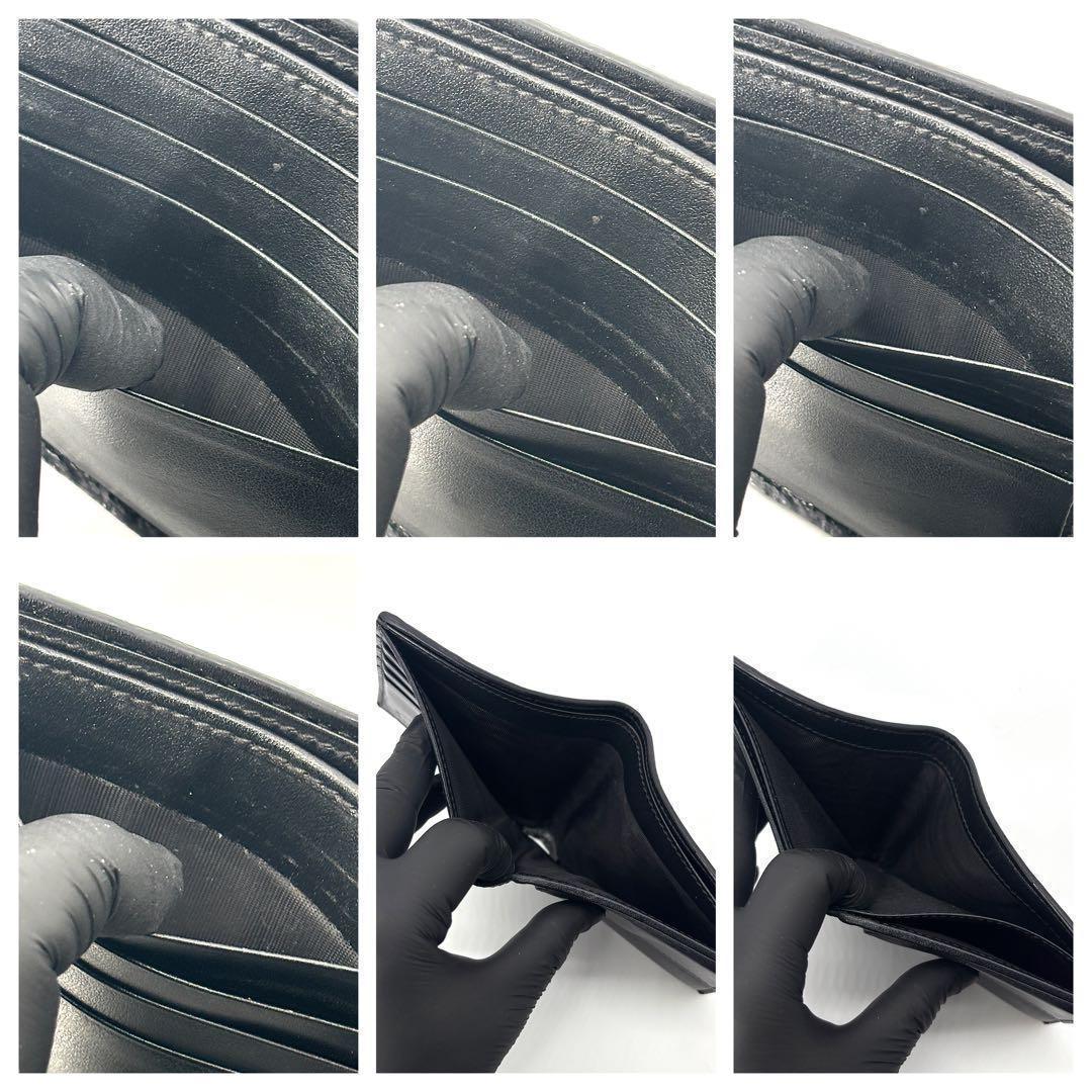 極美✨付属完備✨GUCCI 二つ折り財布 シマ柄 レザー PVC ブラック 現行