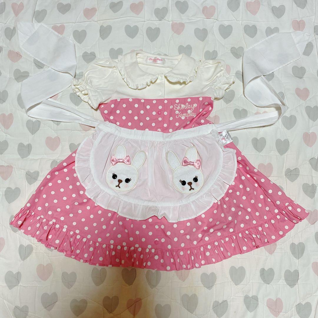 うさぎエプロン×ドットワンピース/シャーリーテンプル