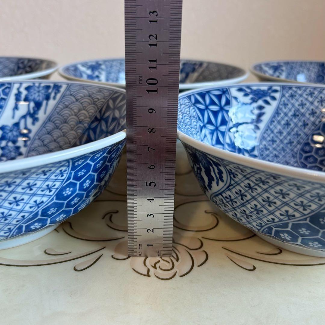 三洋陶器　龍峰窯　染付ネジリ祥瑞　丼ぶり揃　5客セット　ラーメン鉢　どんぶり　鉢