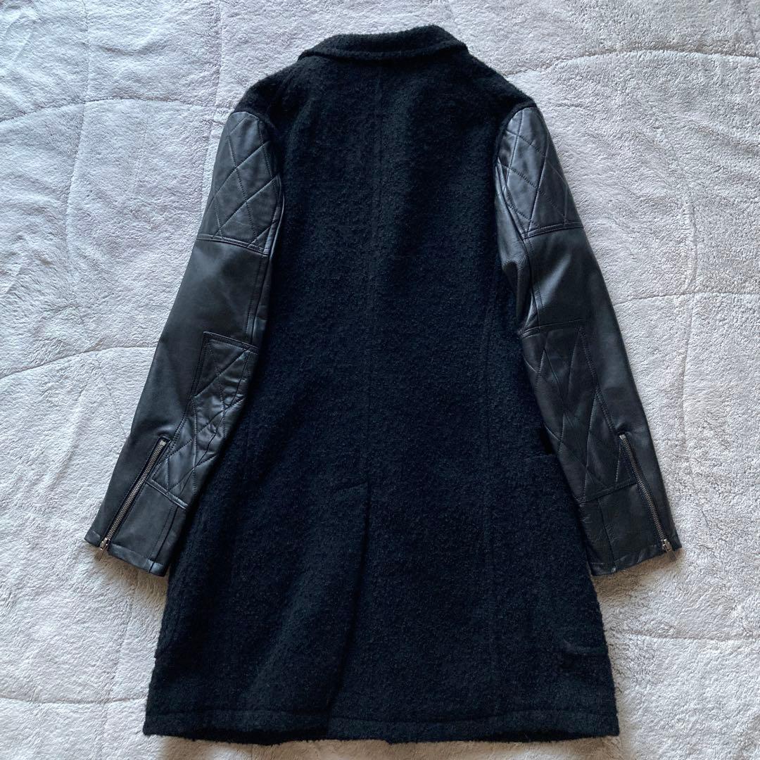 Y's ワイズ　Yohji Yamamoto 袖レザー切り替え　ウールコート