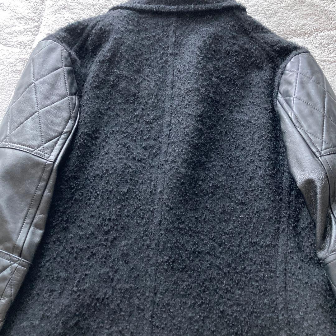 Y's ワイズ　Yohji Yamamoto 袖レザー切り替え　ウールコート