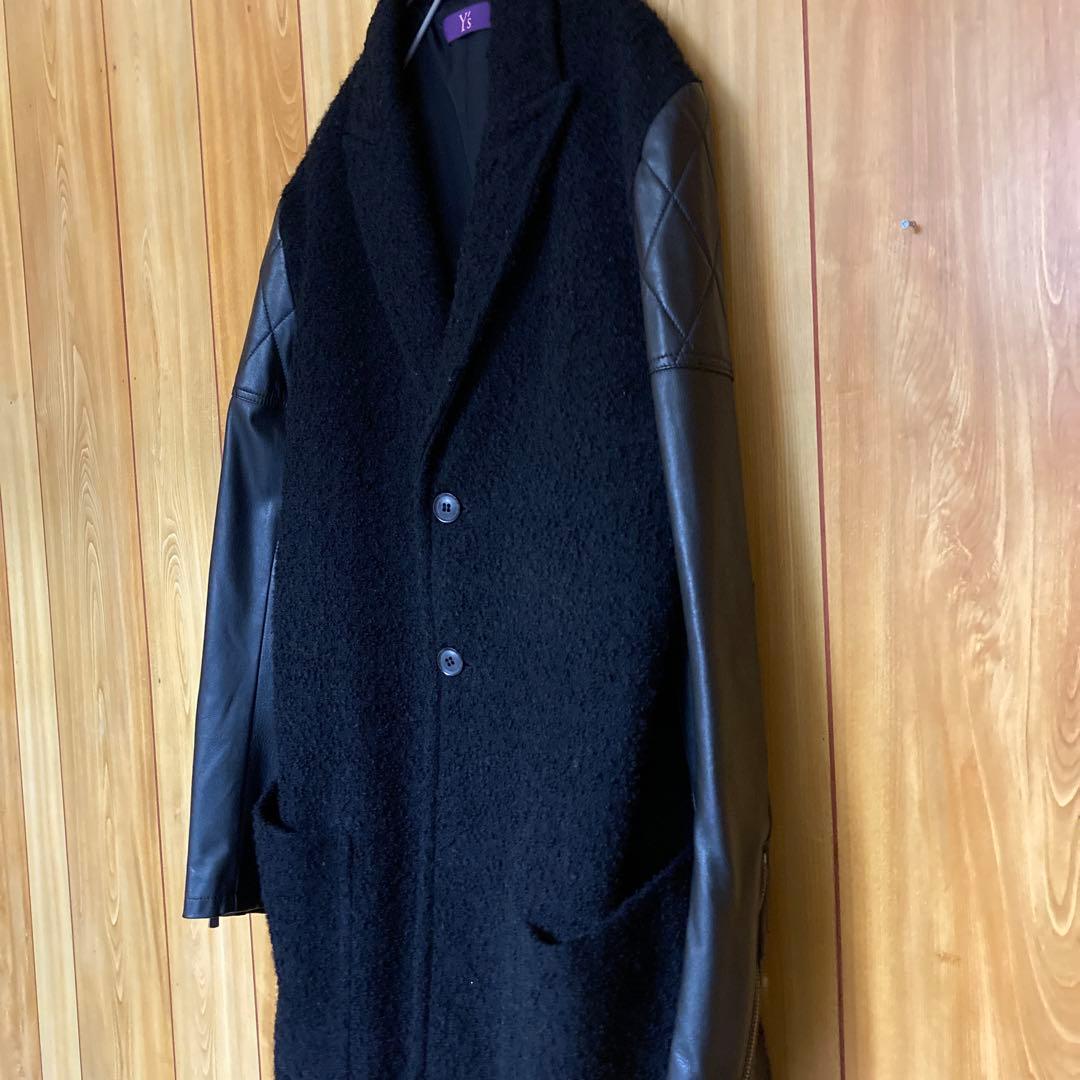 Y's ワイズ　Yohji Yamamoto 袖レザー切り替え　ウールコート
