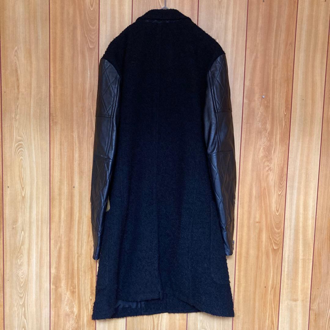 Y's ワイズ　Yohji Yamamoto 袖レザー切り替え　ウールコート
