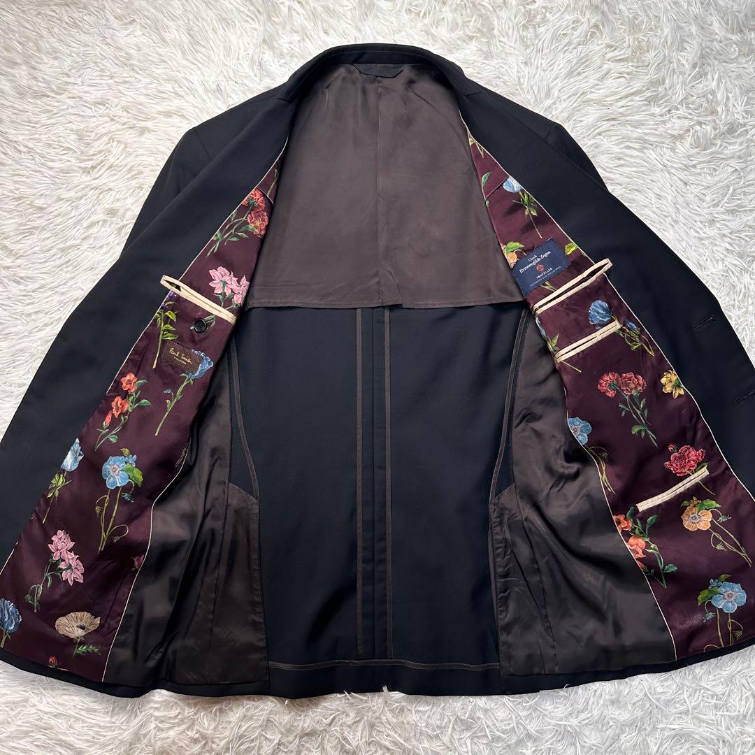 希少 極美品 ポールスミス 薔薇柄 花柄 ゼニア 3ピース セットアップ黒 MX