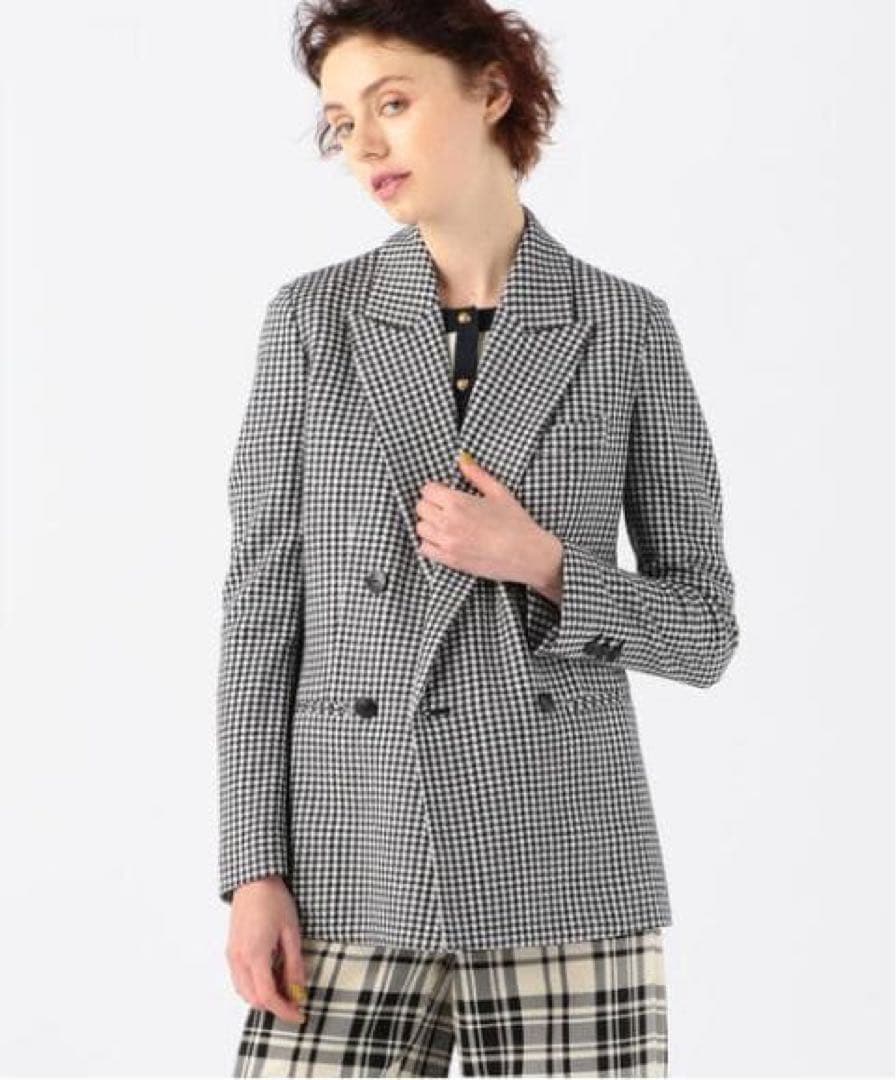 美品！CABaN コットンカシミヤ ギンガムチェックジャカードジャケット