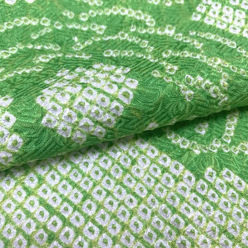 410aj37〇総絞り ジュニア振袖＆袋帯 十三参り 黄緑〇美品