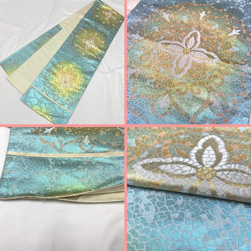 410aj37〇総絞り ジュニア振袖＆袋帯 十三参り 黄緑〇美品