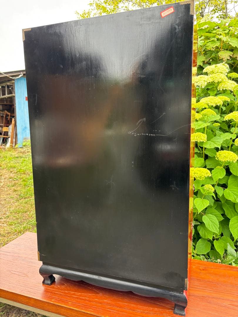 赤い花柄の木製タンス　シノワズリ家具　中国民藝　漆塗り　アンティーク　チェスト