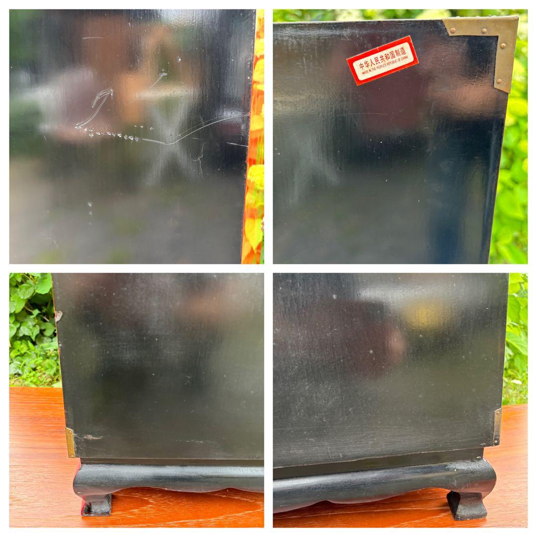 赤い花柄の木製タンス　シノワズリ家具　中国民藝　漆塗り　アンティーク　チェスト