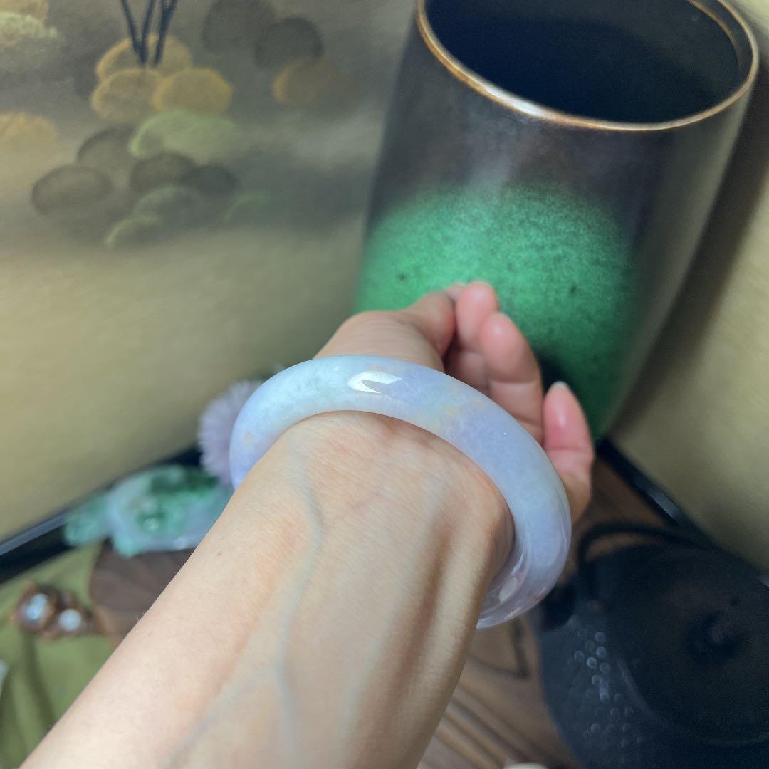 本翡翠　日本鑑別書付きラベンダーバングル　〜58