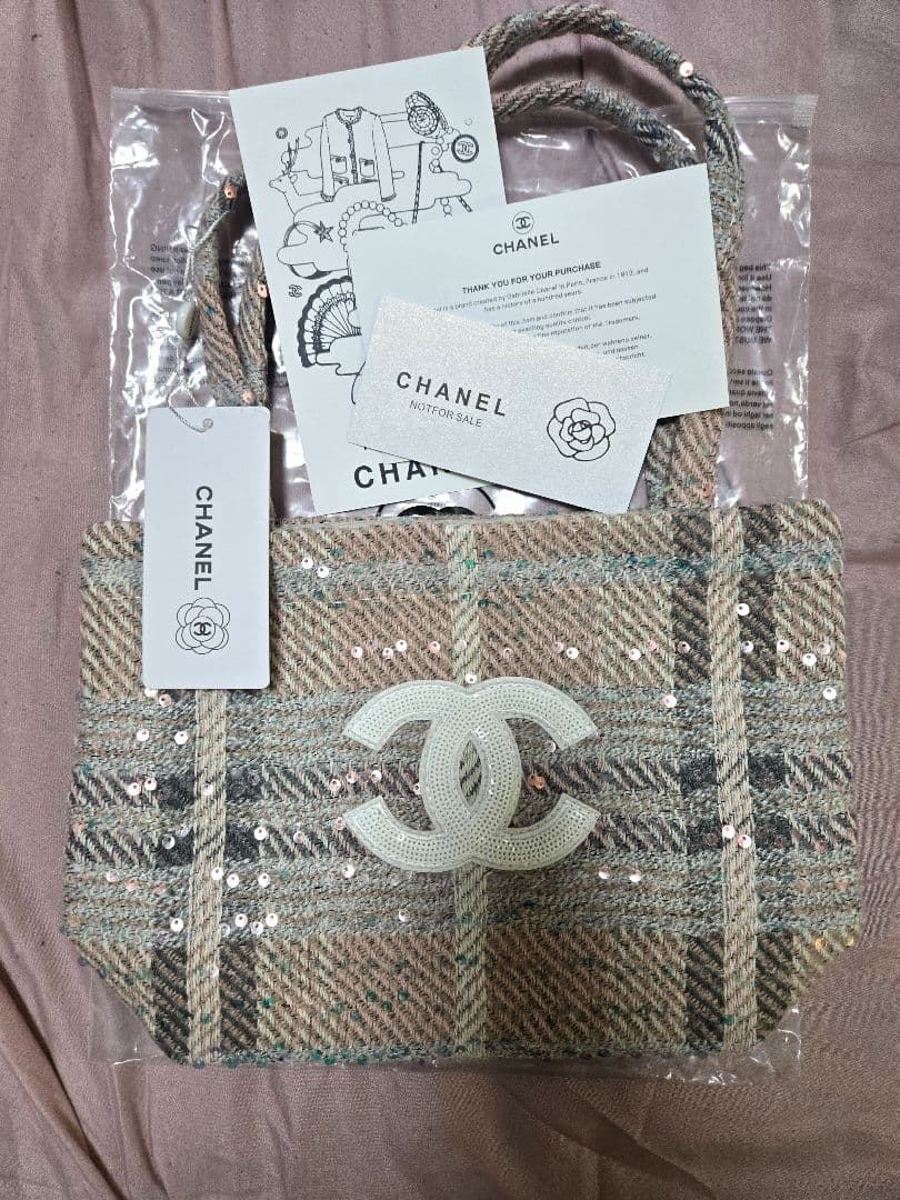 CHANEL ノベルティ トートバッグ ピンクベージュ ツイード ビッグココ
