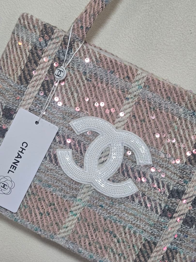 CHANEL ノベルティ トートバッグ ピンクベージュ ツイード ビッグココ