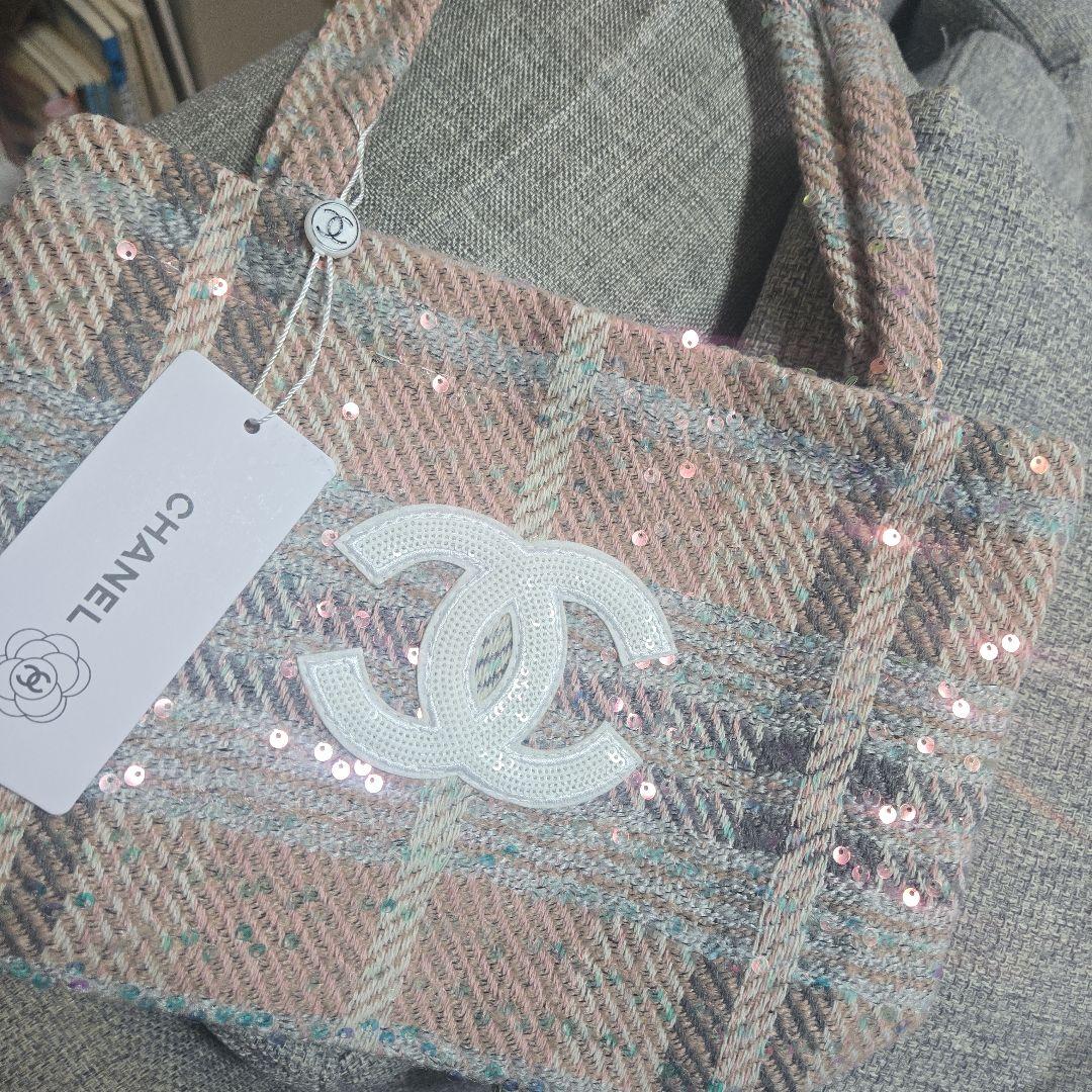 CHANEL ノベルティ トートバッグ ピンクベージュ ツイード ビッグココ