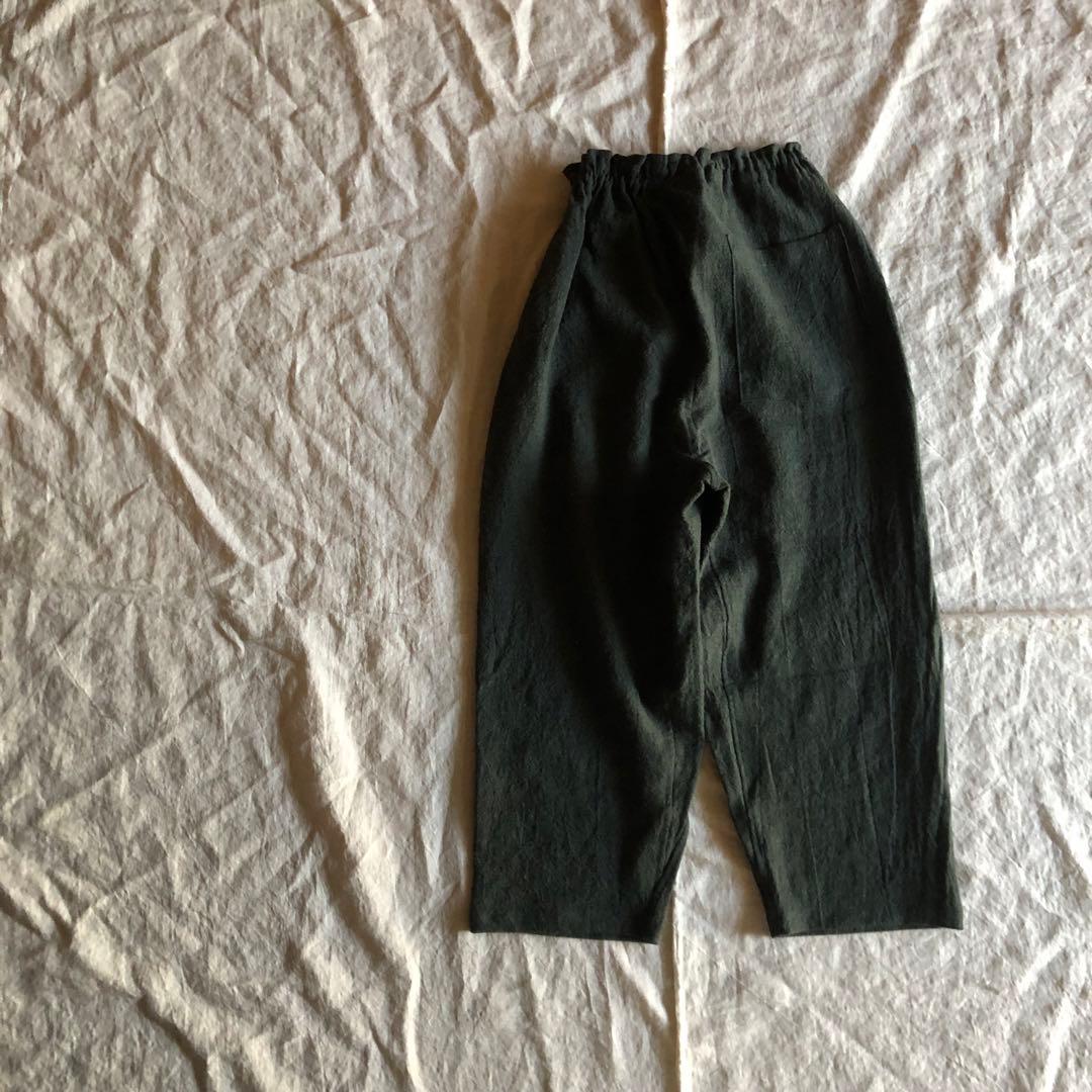 リネンウールのもんぺ　カーキグリーン　短め