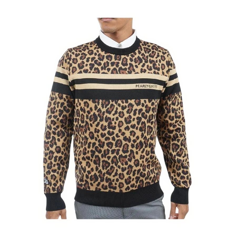 PEARLY GATES 光栓34レオパード柄セーター6/XL 茶 新品タグ付き