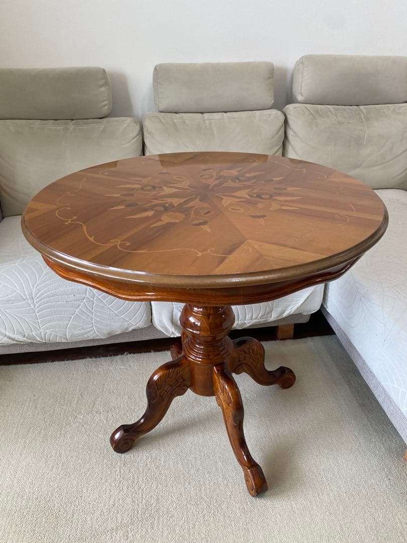 イタリア製80cm 象嵌丸型テーブル