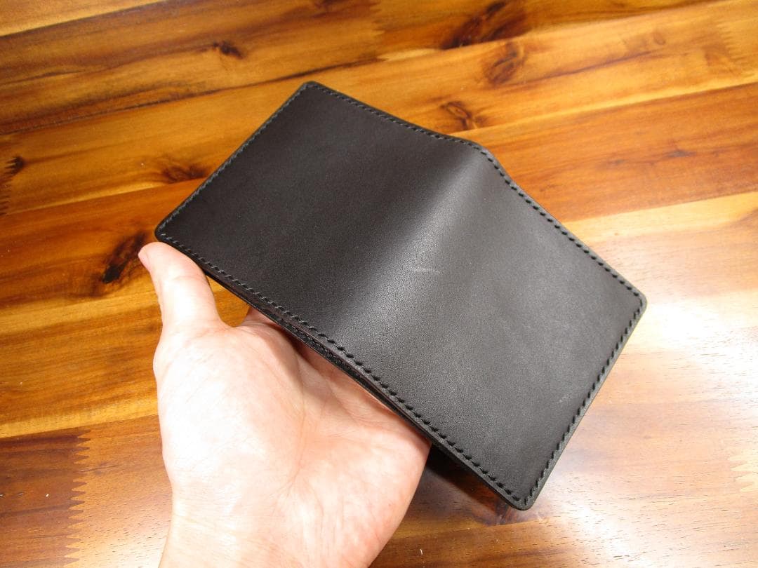 コンパクト財布 イタリアンレザー 黒 二つ折り 日本製 ミニ財布 ミニマル