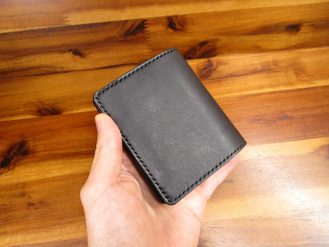 コンパクト財布 イタリアンレザー 黒 二つ折り 日本製 ミニ財布 ミニマル