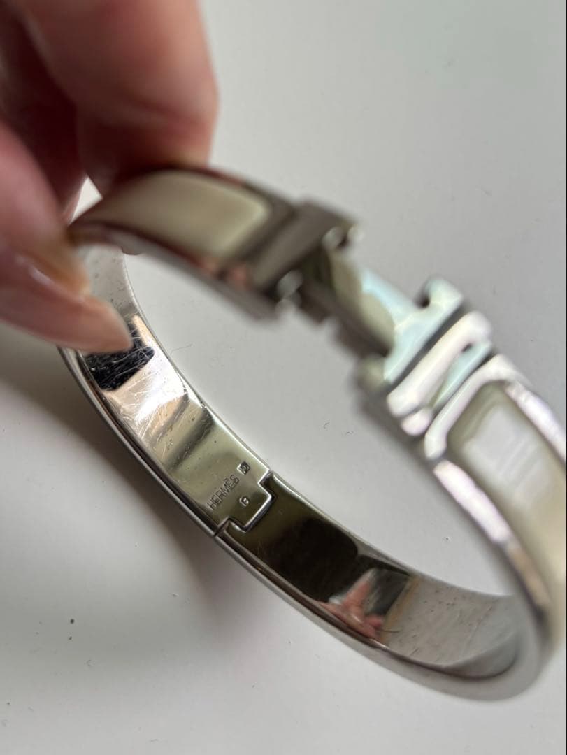 【HERMES 】エルメス バングル クリッククラックPMシルバー ホワイトPM